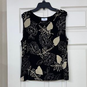 vintage early 2000s y2k black and tan floral leaf print tank top blouse